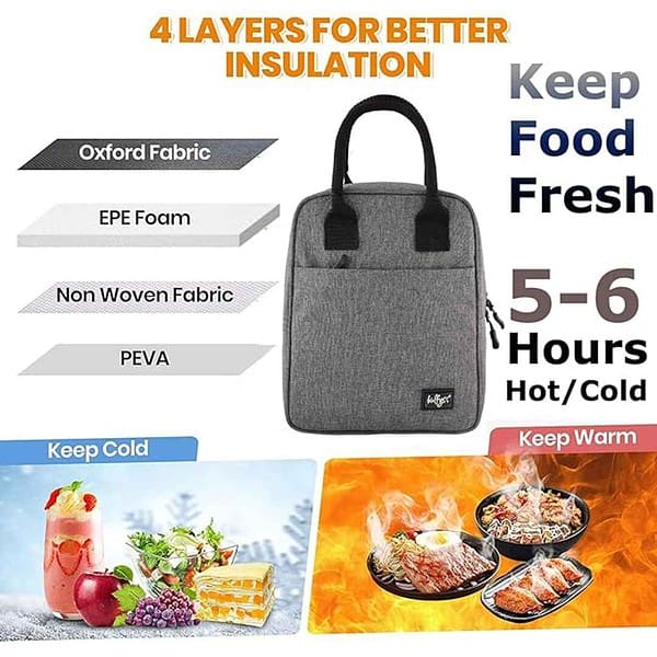 Bulfyss Insulated Nylon Lunch Bag Grey 7 Litre 1 - LXINDIA.COM