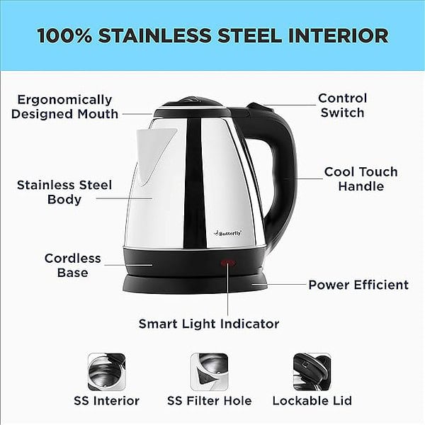 Butterfly EKN 1.5 Litre Stainless Steel Electric Kettle 1500 W 2 - LXINDIA.COM