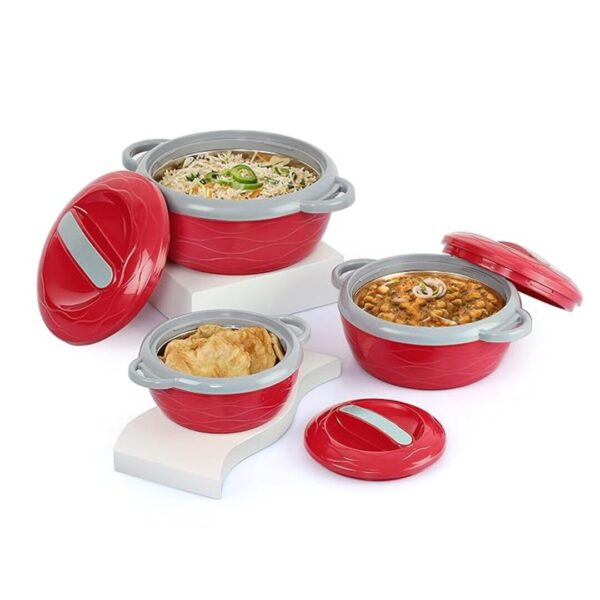 CELLO Stainless Steel Casserole Set of 3 500ml 1000ml 1500ml Red - LXINDIA.COM