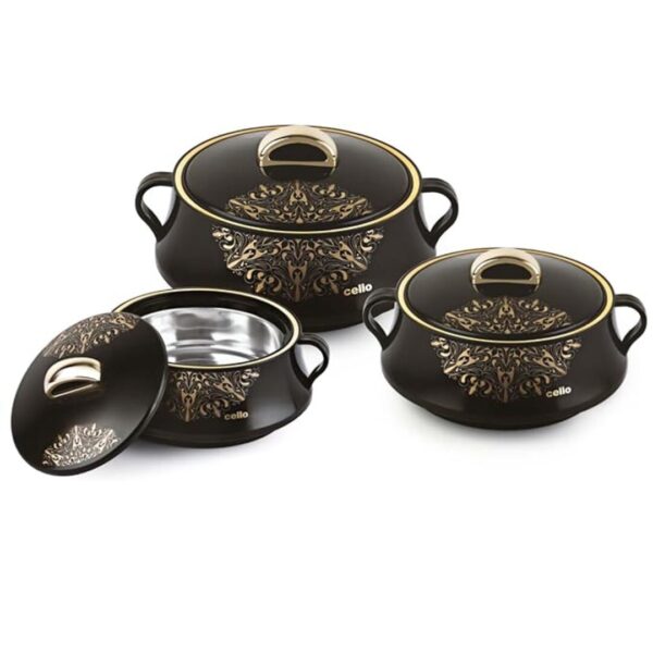 Cello Midas Insulated Inner Steel Casserole Set of 3 Black - LXINDIA.COM