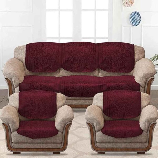 Cloth Fusion Italian Velvet Sofa Cover 5 seater Floral Sofa Cover Maroon 3 - LXINDIA.COM