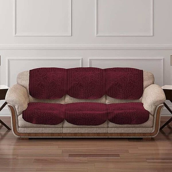 Cloth Fusion Italian Velvet Sofa Cover 5 seater Floral Sofa Cover Maroon - LXINDIA.COM