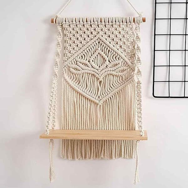 Decazone Macrame Indoor Wall Hanging Shelf Chic Decor Wood Floating Boho Shelves 2 - LXINDIA.COM