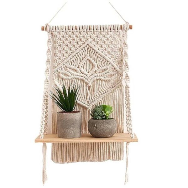 Decazone Macrame Indoor Wall Hanging Shelf Chic Decor Wood Floating Boho Shelves 3 - LXINDIA.COM