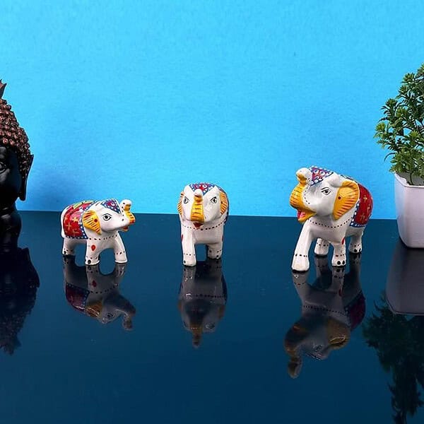 DreamKraft Paper Mache HandCrafted Elephant Showpiece Idols Set of 3 White1 - LXINDIA.COM