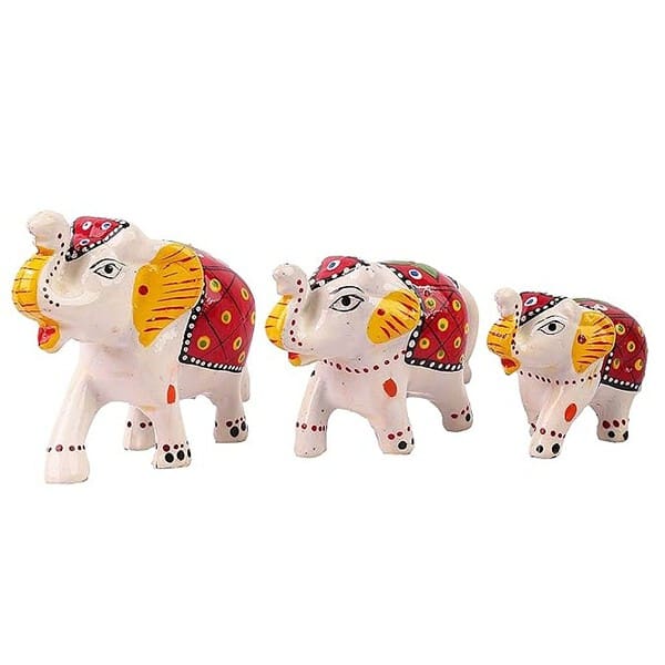 DreamKraft Paper Mache HandCrafted Elephant Showpiece Idols Set of 3 White3 - LXINDIA.COM