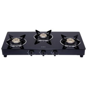 Elica Vetro Glass Top 3 Burner Gas Stove Black - LXINDIA.COM