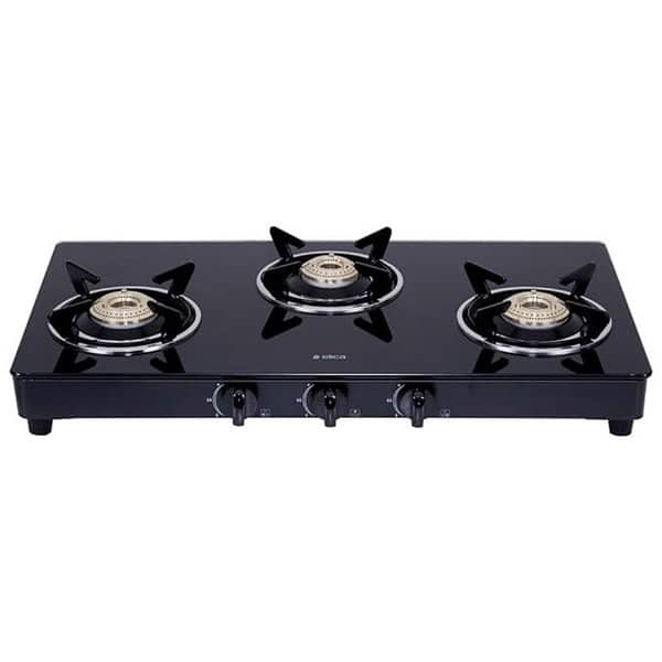 Elica Vetro Glass Top 3 Burner Gas Stove Black - LXINDIA.COM