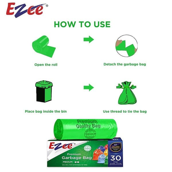 Ezee Premium Eco Friendly Garbage Trash Bag Medium 19 X 21 Inch15 Pcs x Pack of 31 - LXINDIA.COM