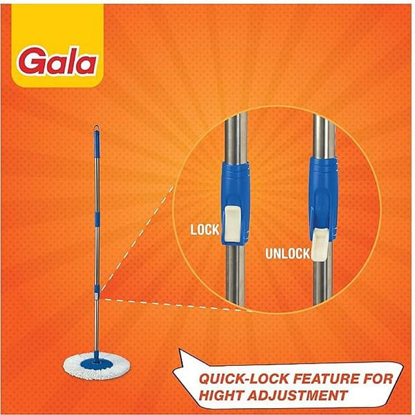 Gala Spin Mop Extendable Handle Rod with Microfiber Refill White and Blue2 - LXINDIA.COM