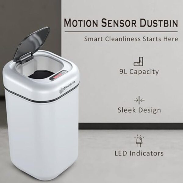 Growlam Motion Sensor Waste BIN with Lid Automatic Waste dustbin White 3 - LXINDIA.COM