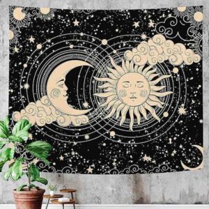 HASTHIP Sun and Moon Tapestry Aesthetic Sun Moon Tapestry Black Wall Hanging - LXINDIA.COM