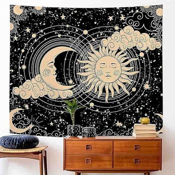 HASTHIP Sun and Moon Tapestry Aesthetic Sun Moon Tapestry Black Wall Hanging 1 - LXINDIA.COM