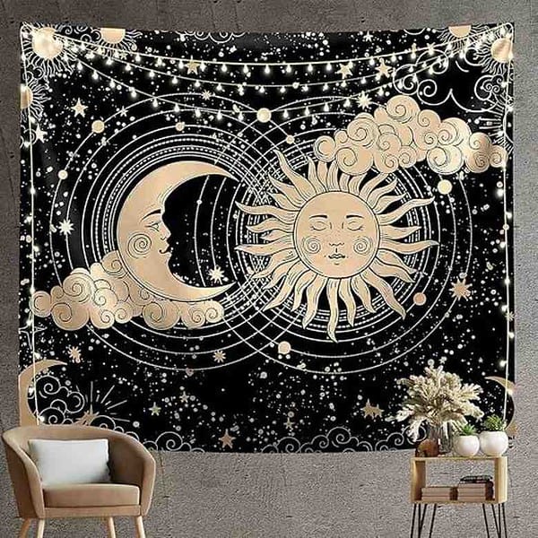 HASTHIP Sun and Moon Tapestry Aesthetic Sun Moon Tapestry Black Wall Hanging 2 - LXINDIA.COM