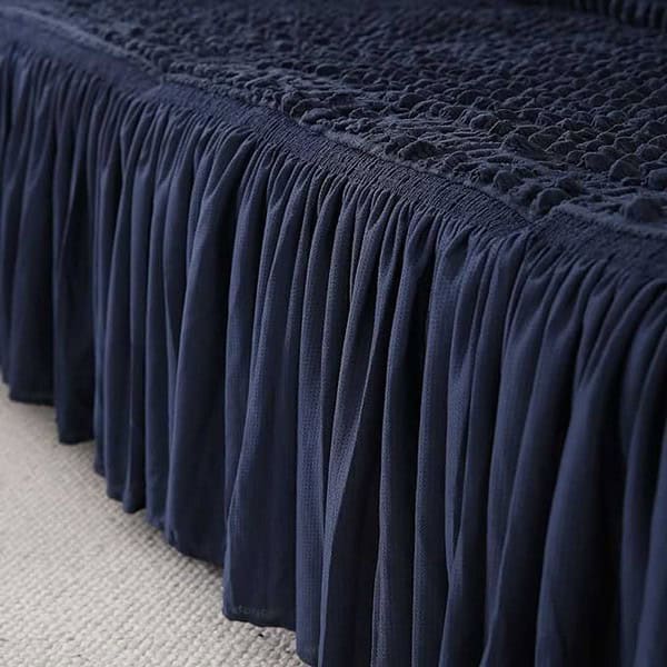 HOKIPO 280 GSM Elastic Stretchable 3 Seater Bubble Frill Sofa Cover Navy Blue 2 - LXINDIA.COM