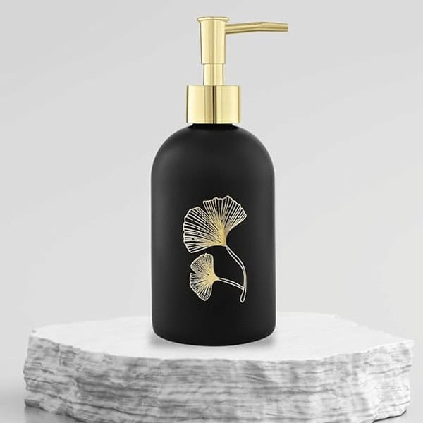 Haristar Glass Durable Marble Finish Soap Dispenser with Pump Black1 - LXINDIA.COM