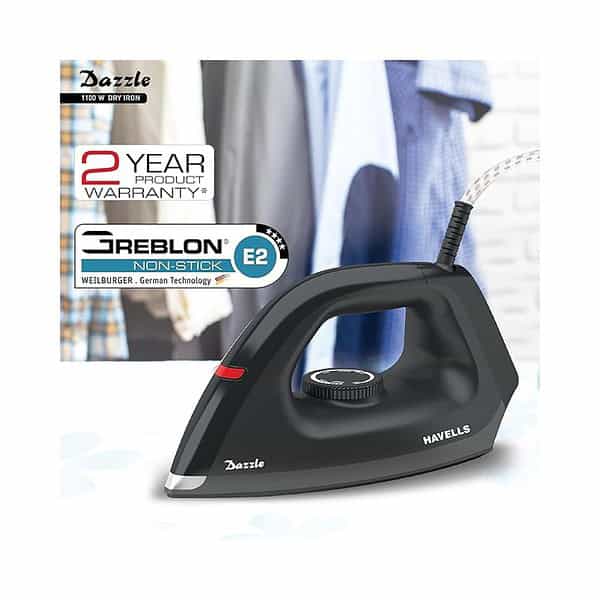 Havells Plastic Dazzle 1100W Dry Iron Black A - LXINDIA.COM