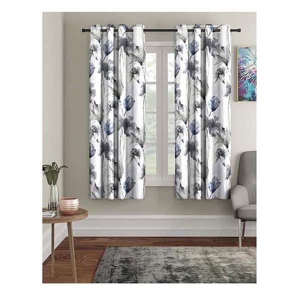 Home Sizzler 2 Pieces Abstract Flower Eyelet Polyester Window curtains 5 Feet Grey - LXINDIA.COM