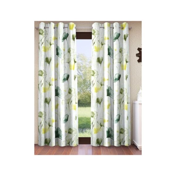 Home Sizzler 2 Pieces Abstract Garden Eyelet Polyester Semi Sheer Window Curtains 5 Feet Green 2 - LXINDIA.COM