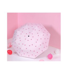 House of Quirk 3 Fold Travel Umbrella Auto Open and Close with Carrying Pouch Pink Hearts - LXINDIA.COM