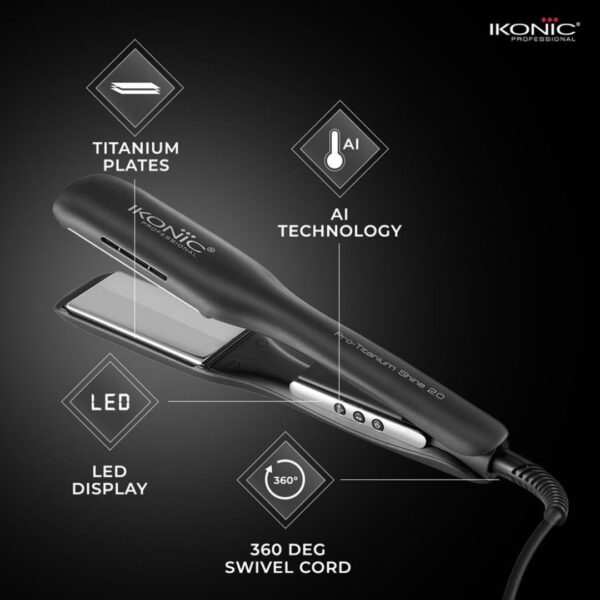 Ikonic Pro Titanium Shine Hair Straightener Black with AI Technology2 - LXINDIA.COM