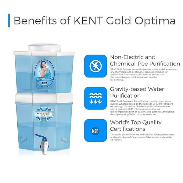 KENT Gold Optima Gravity Water Purifier 11016 UF Technology Based White 3 - LXINDIA.COM