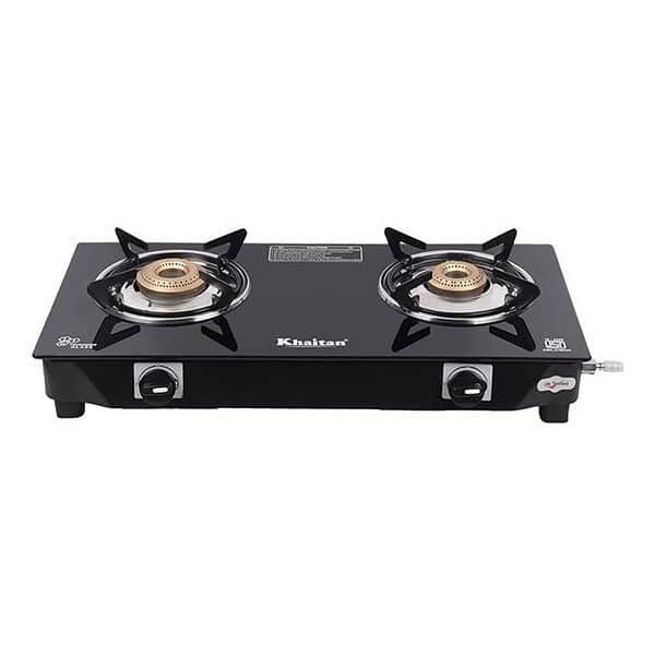 Khaitan 2 Burner Nano Black Toughened Glass LPG Cooktop - LXINDIA.COM