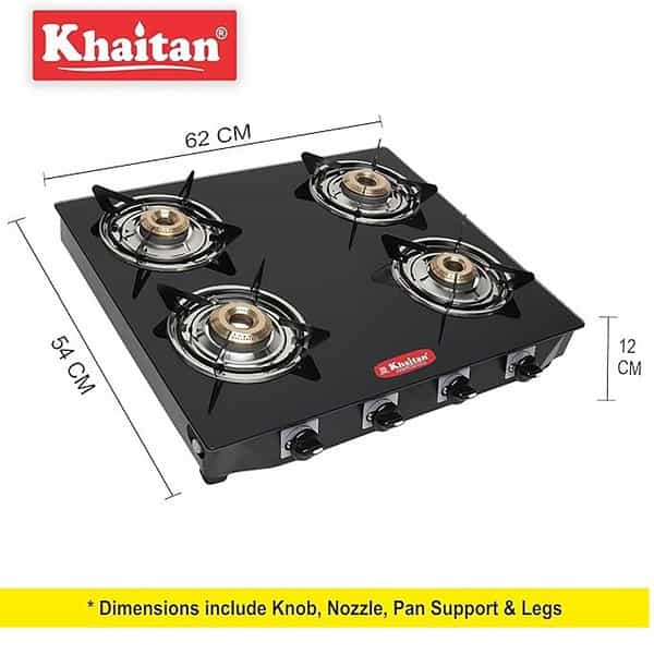 Khaitan 4 Burner Premium Black Toughened Glass LPG Gas Cooktop1 - LXINDIA.COM