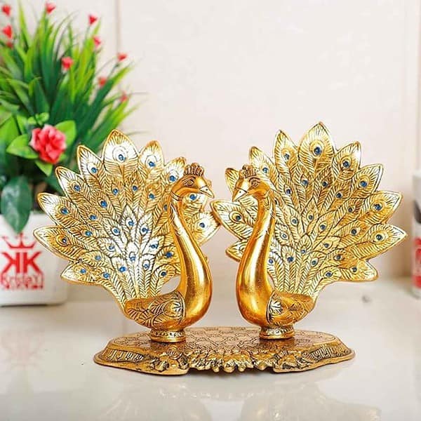 KridayKraft Metal Double Lovers Peacock Statue Gold - LXINDIA.COM