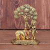 KridayKraft Metal Krishna With Cow Standing Under Tree Plying Flute Gold - LXINDIA.COM