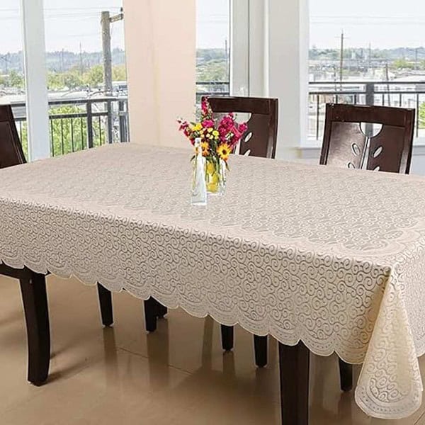 Kuber Industries Cotton Zig Zag Design 6 Seater Table Cloth for Home Cream1 - LXINDIA.COM