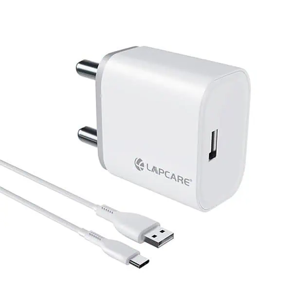 LAPCARE Adopt 2.4A 12W Fast Wall Charger with 1M Type C Cable White - LXINDIA.COM