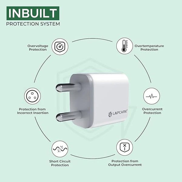 LAPCARE Adopt 2.4A 12W Fast Wall Charger with 1M Type C Cable White3 - LXINDIA.COM