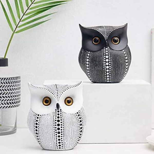 LIFEHAXTORE Modern Classy Lucky Owl Resin Art Showpiece Black and White - LXINDIA.COM