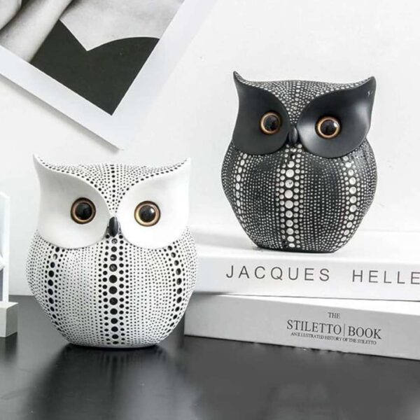 LIFEHAXTORE Modern Classy Lucky Owl Resin Art Showpiece Black and White1 - LXINDIA.COM