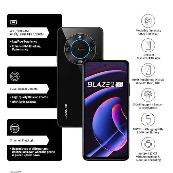 Lava Blaze 2 5G 6GB RAM 128GB Storage Glass Black3 - LXINDIA.COM