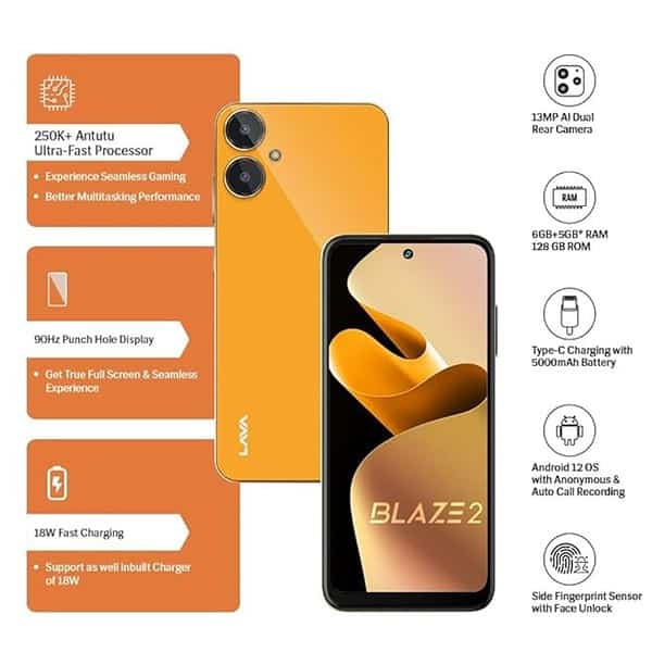 Lava Blaze 2 6GB RAM 128GB Storage Glass Orange3 - LXINDIA.COM