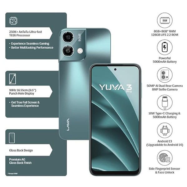 Lava Yuva3 Pro 8GB RAM 128GB Storage Forest Viridian3 - LXINDIA.COM