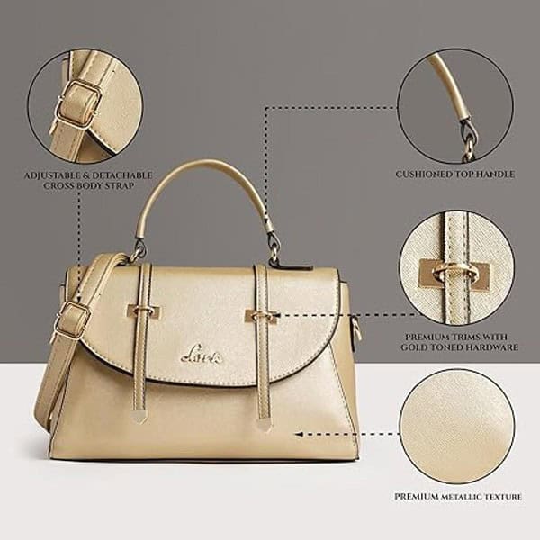 Lavie Womens Beech Satchel Bag Gold1 - LXINDIA.COM