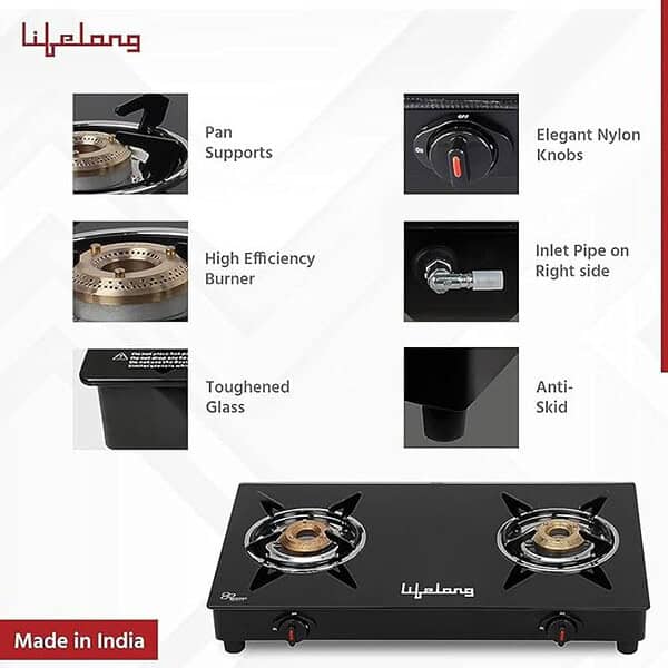 Lifelong 2 Burner Gas Stove Top for Kitchen Automatic Ignition Cooktop1 - LXINDIA.COM