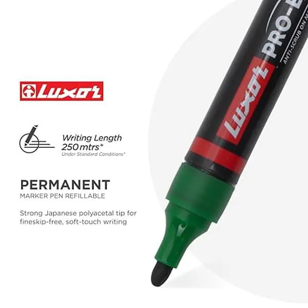 Luxor Pro E Refillable Permanent Marker in Rich Green Pack of 10 3 - LXINDIA.COM