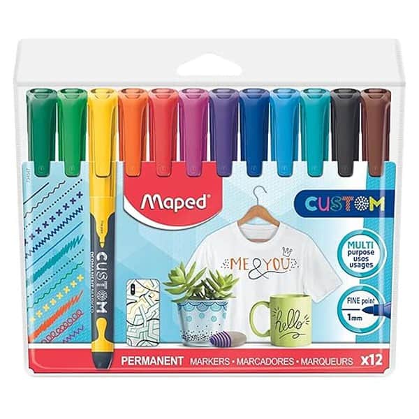 MAPED Permanent MultiColor Marker with Thin Bullet Tip Pack of 12 734547 - LXINDIA.COM