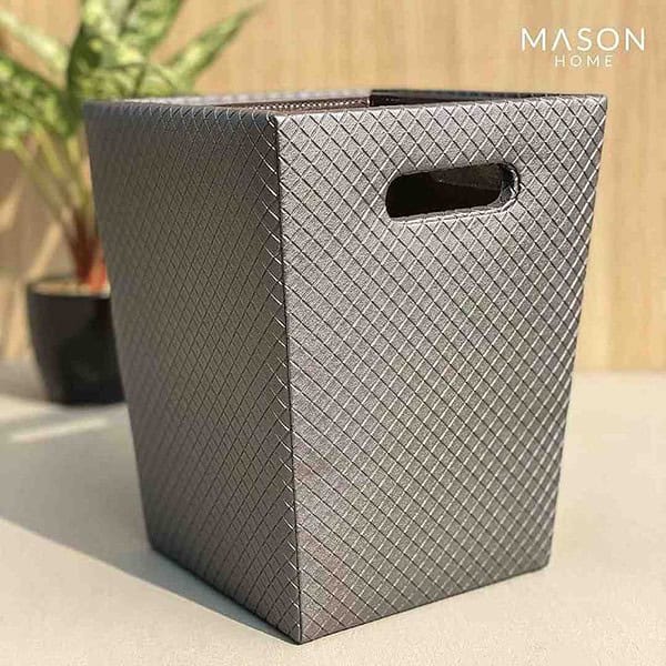 MASON HOME Vegan Leather Mdf Braided Grey Decorative Dustbin 1 - LXINDIA.COM