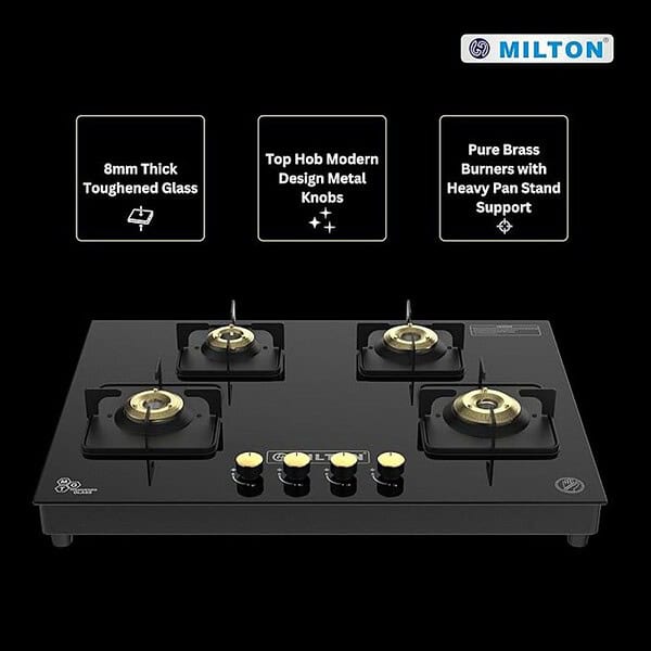 MILTON Tempered Glass Champion Top Hob Cooktop 4 Burners Gas Stove3 - LXINDIA.COM