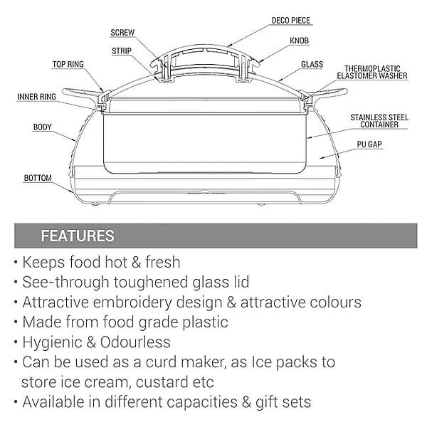 MILTON Weave 1000 Insulated Inner Stainless Steel Casserole with Glass Lid 3 - LXINDIA.COM