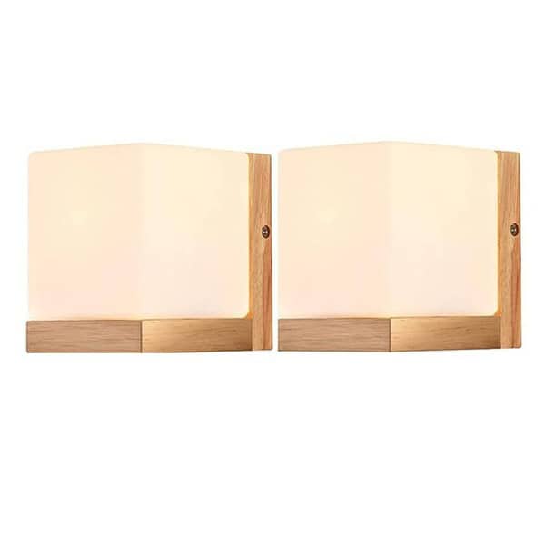 Mahganya Home Decorative Wall lamp Pack of 2 Pine Wood and Beige2 - LXINDIA.COM