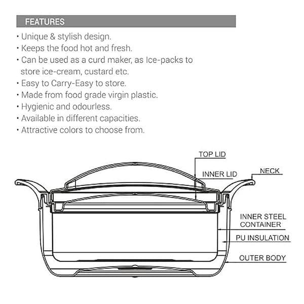 Milton Crave 2500 Insulated Inner Stainless Steel Casserole 2150 ml Blue 2 - LXINDIA.COM