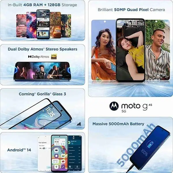 Motorola G45 5G 4GB RAM 128GB Storage Brilliant Blue3 - LXINDIA.COM