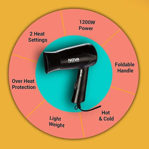 Nova NHP 8100 Silky Shine 1200 Watts Hair Dryer Black2 - LXINDIA.COM