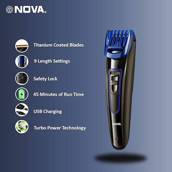 Nova NHT 1071 Titanium Coated Cordless 45 Minutes USB Trimmer for Men 1 - LXINDIA.COM